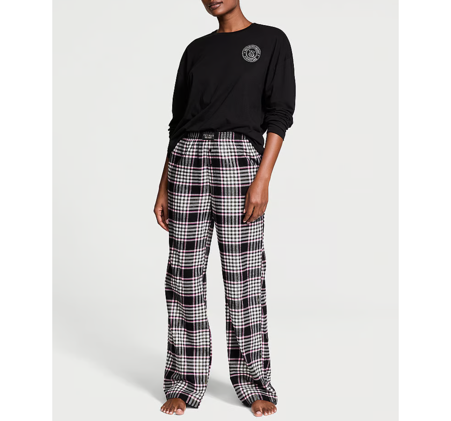 Піжама Flannel Long-Sleeve Tee-Jama Set Black & Pink Plaid