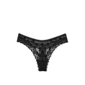 Трусики Tease Mesh Lace-Trim High-Leg Thong Panty Black