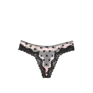Трусики Tease Mesh Lace-Trim High-Leg Thong Panty Purest Pink Bows