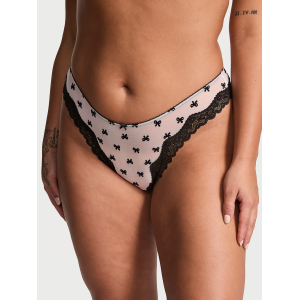 Трусики Tease Mesh Lace-Trim High-Leg Thong Panty Purest Pink Bows
