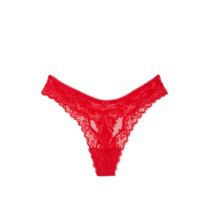Трусики Tease Mesh Lace-Trim High-Leg Thong Panty Vermillion Bows