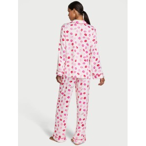 Пижама Victoria's Secret Glazed Satin Long Pajama Set Coconut White & Lipstick Kisses