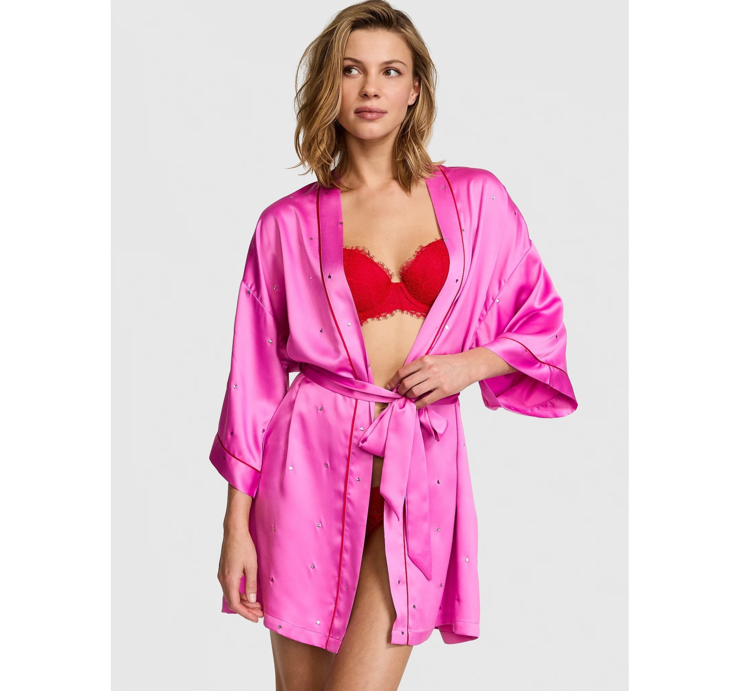 Сатиновый халат Glazed Satin Dew Drop Heart Short Robe New Peony