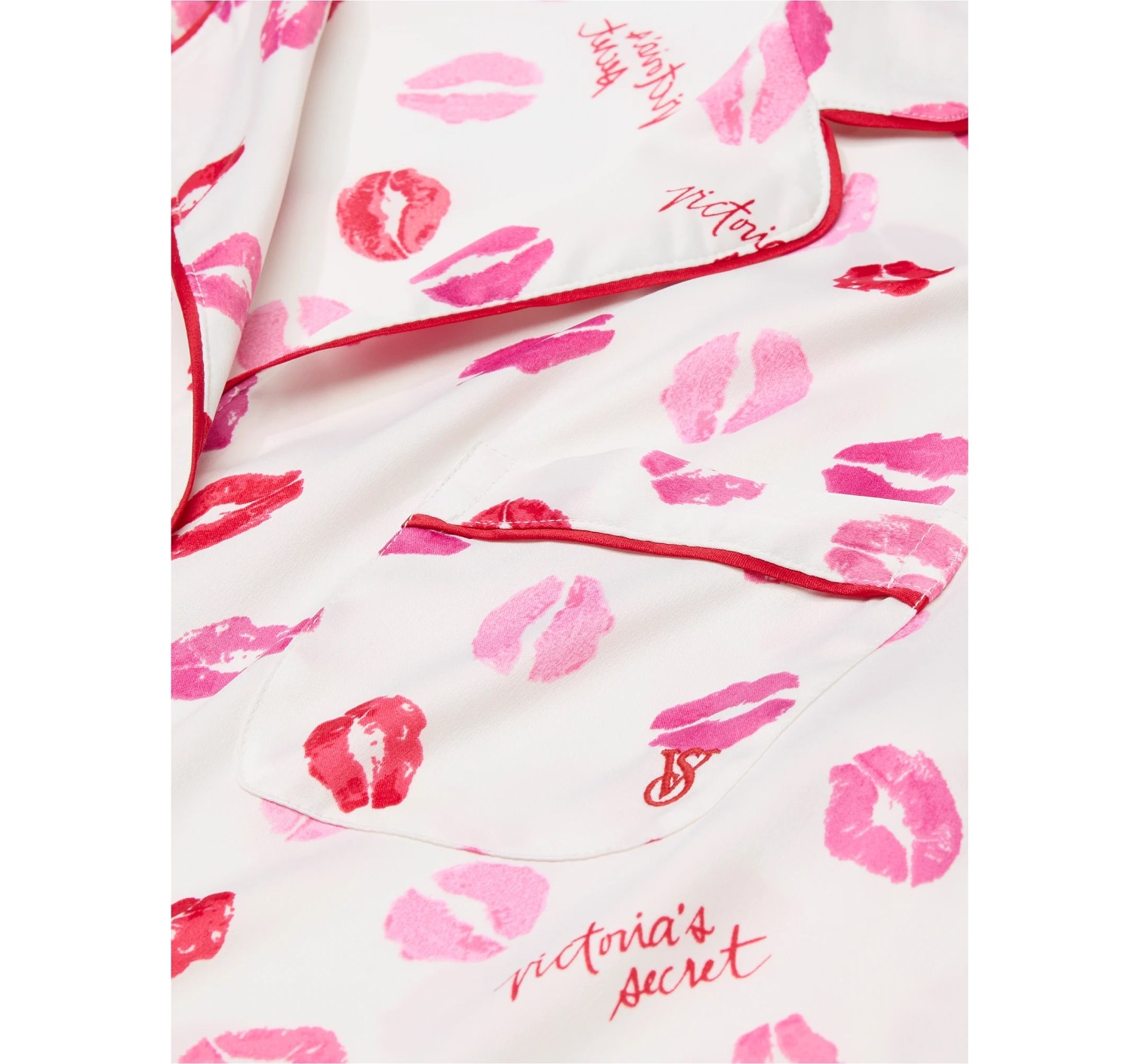 Пижама Victoria's Secret Glazed Satin Long Pajama Set Coconut White & Lipstick Kisses