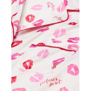 Пижама Victoria's Secret Glazed Satin Long Pajama Set Coconut White & Lipstick Kisses