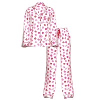 Пижама Victoria's Secret Glazed Satin Long Pajama Set Coconut White & Lipstick Kisses