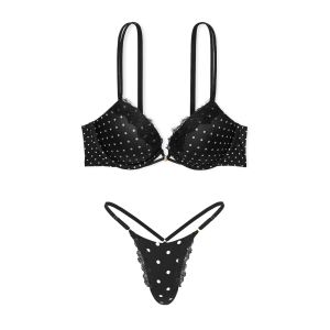 Комплект белья Smooth Lace-Trim Push-Up Bra Set Black Dots