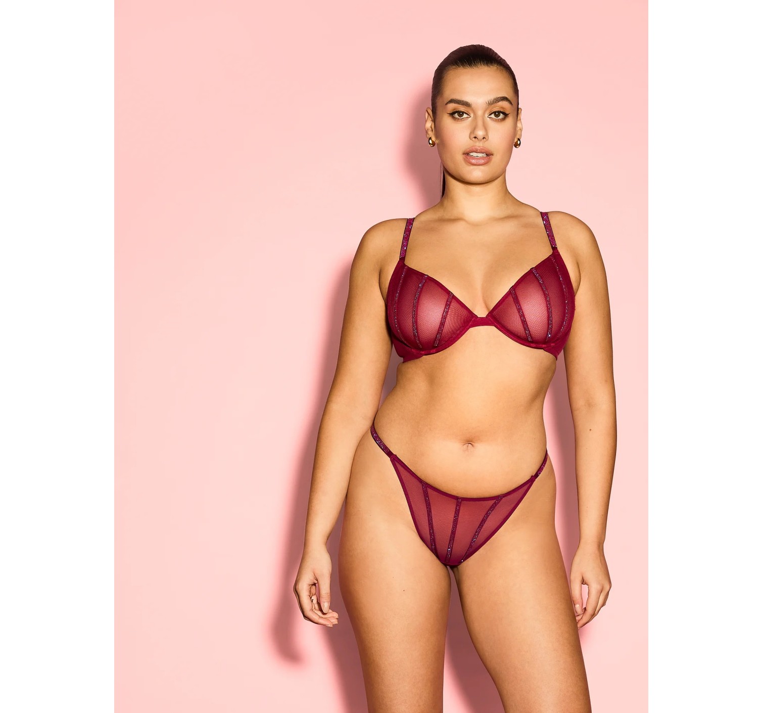 Комплект білизни Very Sexy Sheer Shine Unlined Low-Cut Demi Bra set Campari Red