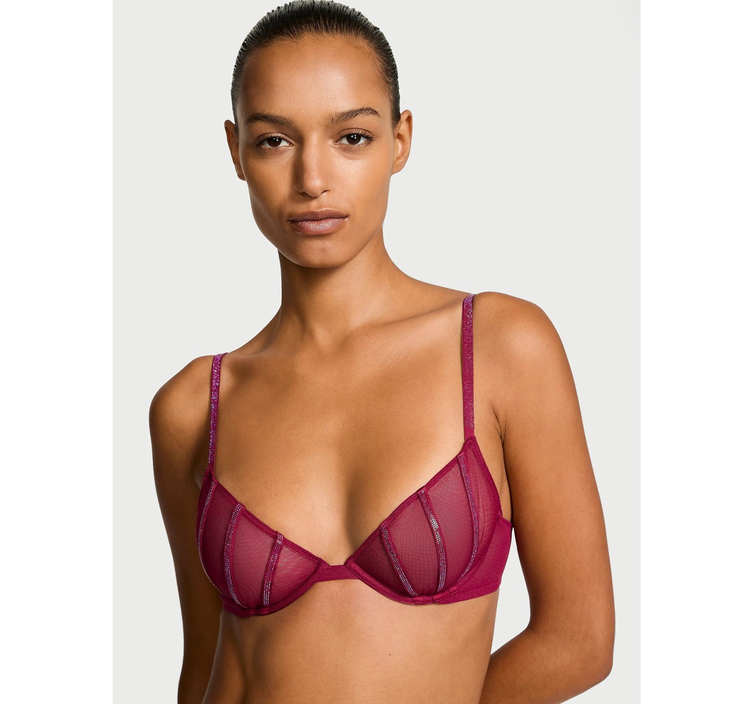 Комплект білизни Very Sexy Sheer Shine Unlined Low-Cut Demi Bra set Campari Red