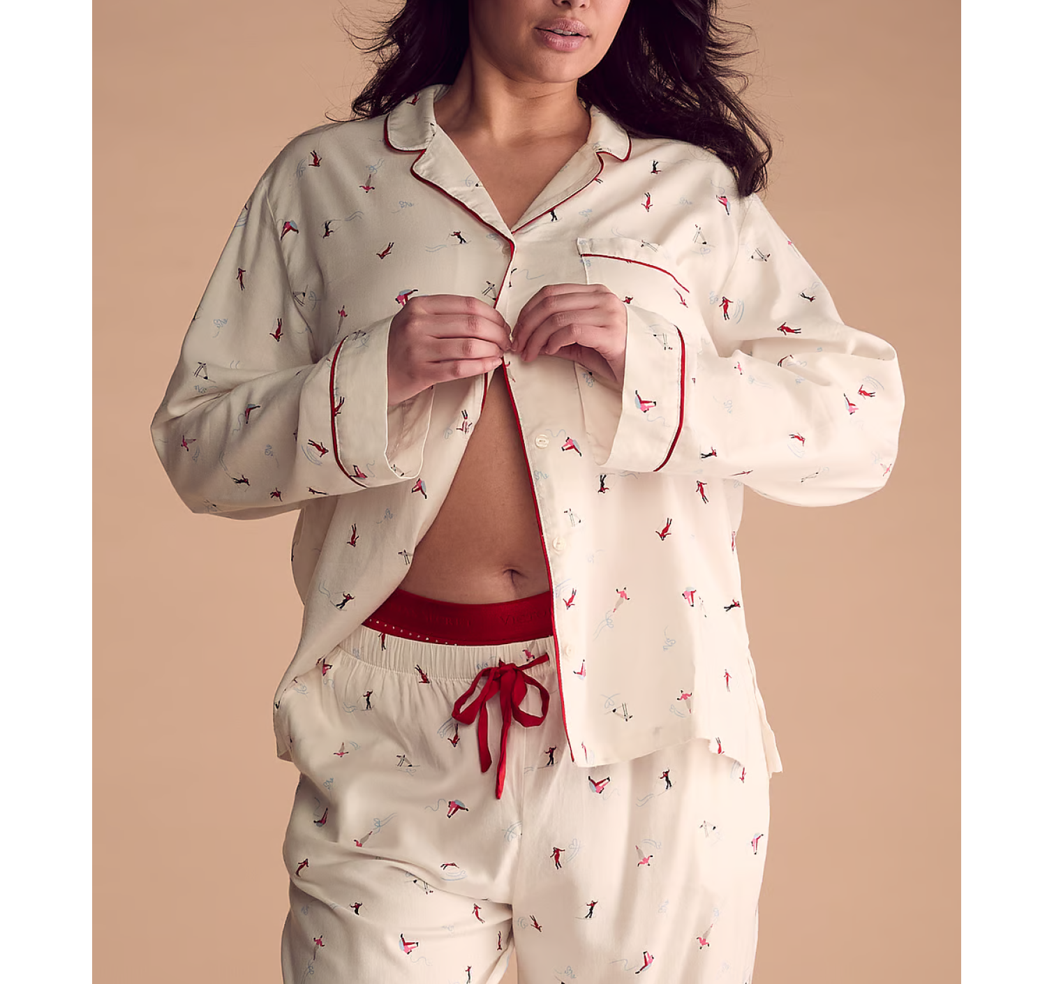Піжама Flannel Long Pajama Set Coconut White Skiers