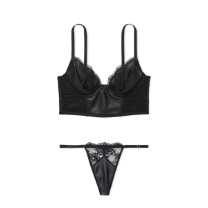 Комплект белья Very Sexy Faux Leather Fishnet Quarter Cup Corset Top set Victoria’s Secret 
