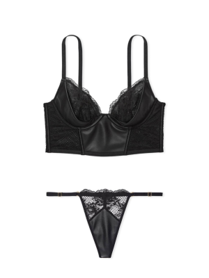 Комплект белья Very Sexy Faux Leather Fishnet Quarter Cup Corset Top set Victoria’s Secret 