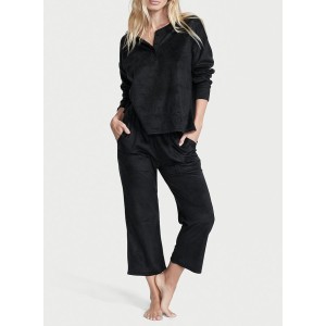 Пижама Cozy Fleece Henley Long Pajama Set Black