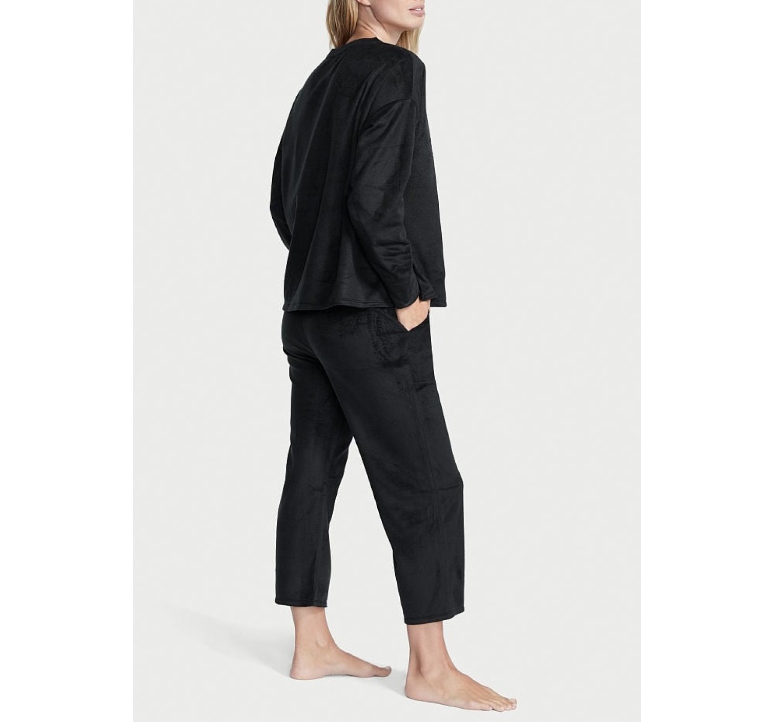Пижама Cozy Fleece Henley Long Pajama Set Black