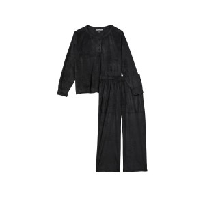 Пижама Cozy Fleece Henley Long Pajama Set Black