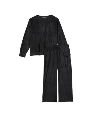 Пижама Cozy Fleece Henley Long Pajama Set Black
