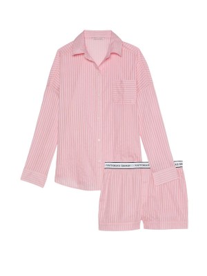 Пижама Cotton Logo Stripes PJ Set Long sleeve Pink stripes