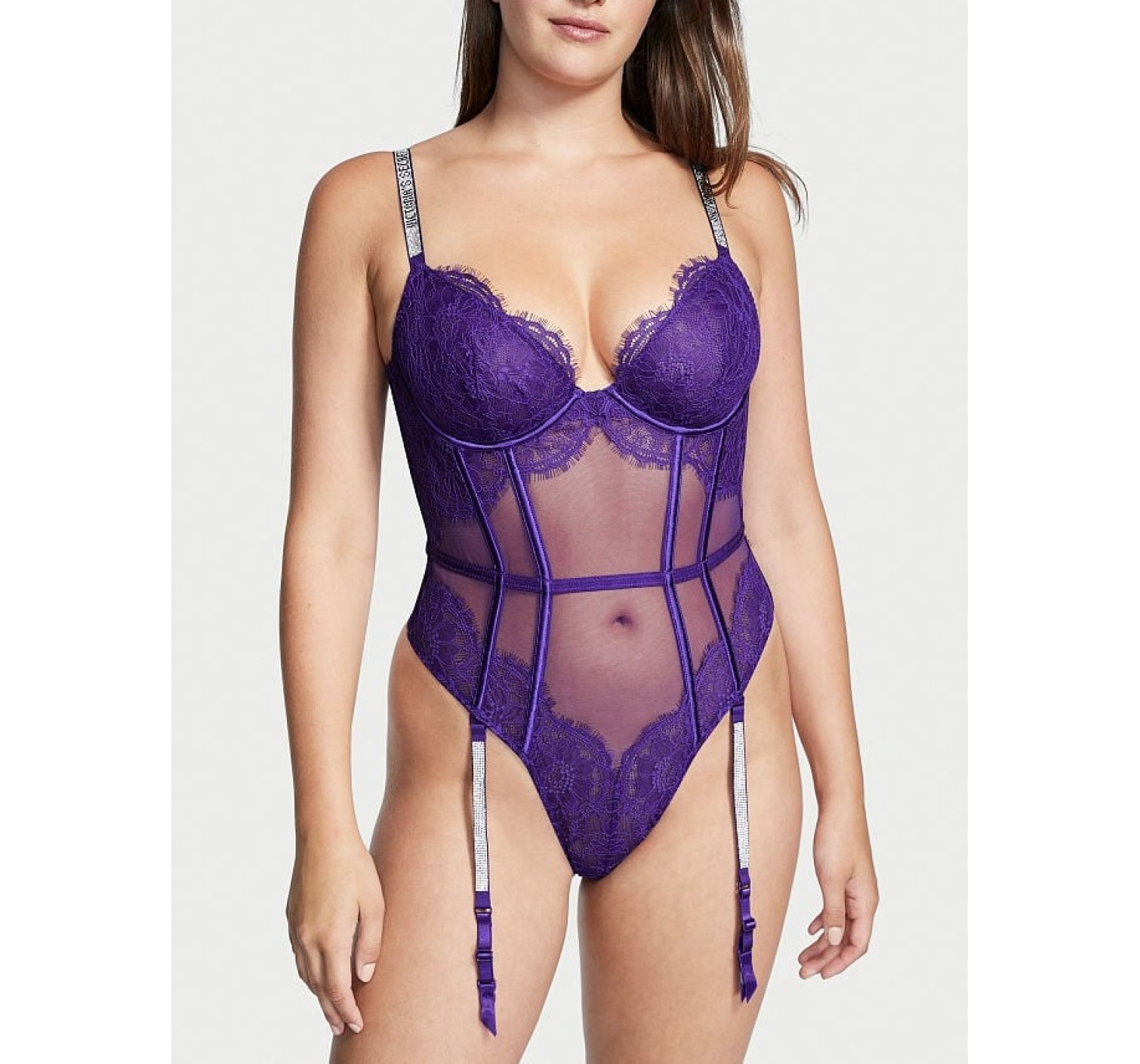 Боди Demi Teddy with Shine Straps & Garters Brilliant Purple