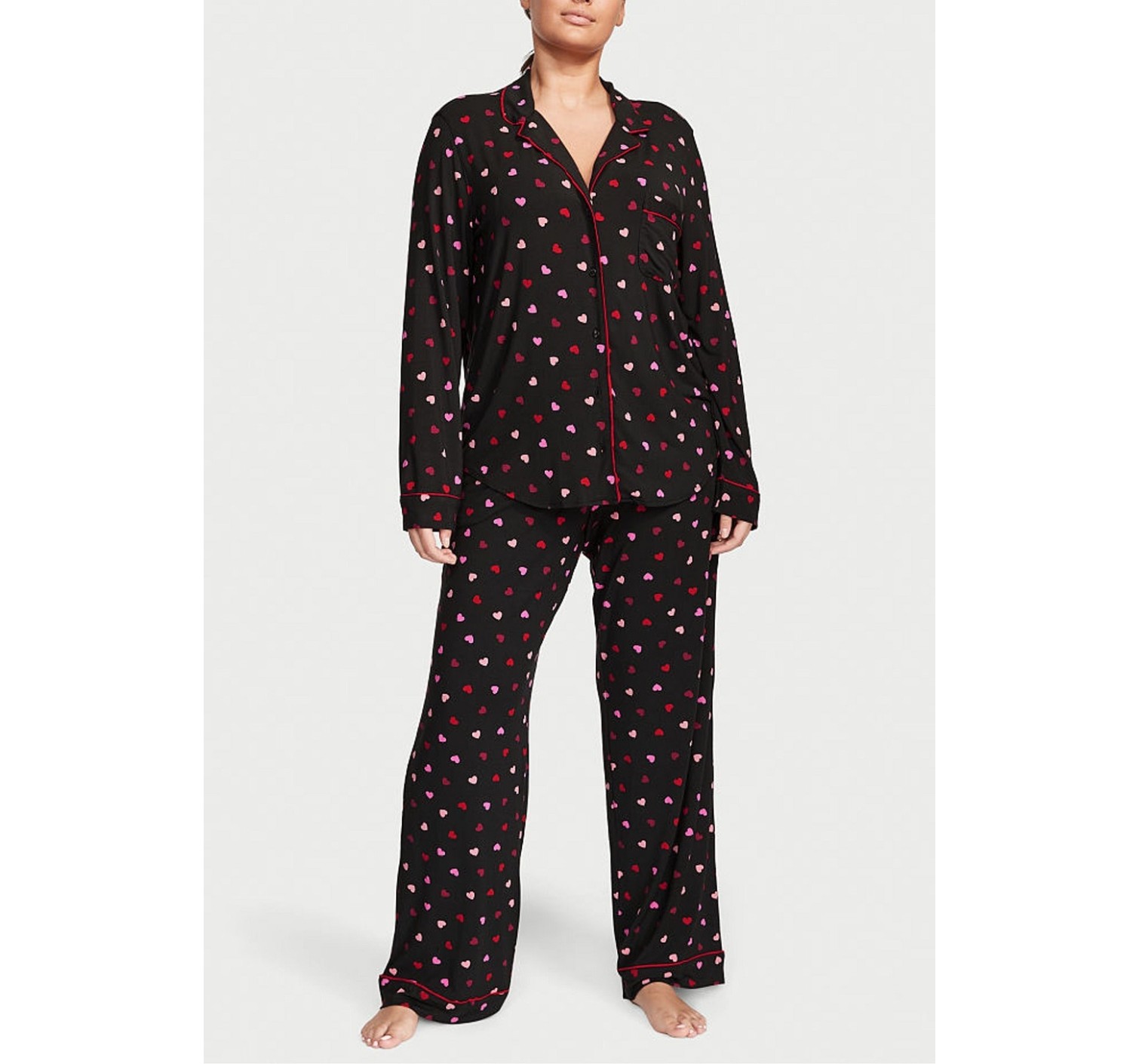 Пижама Modal Long Pajama set Black & Red Hearts