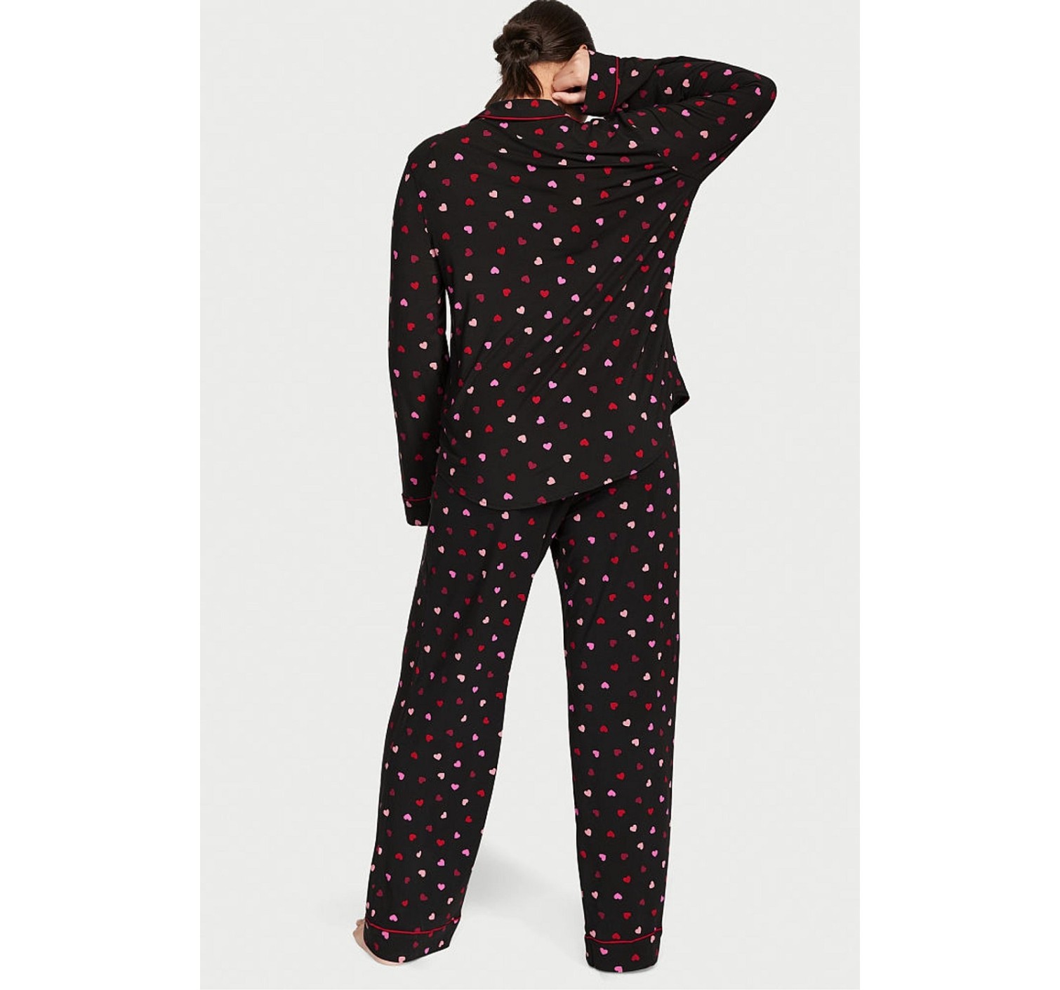 Пижама Modal Long Pajama set Black & Red Hearts