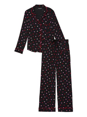 Пижама Modal Long Pajama set Black & Red Hearts