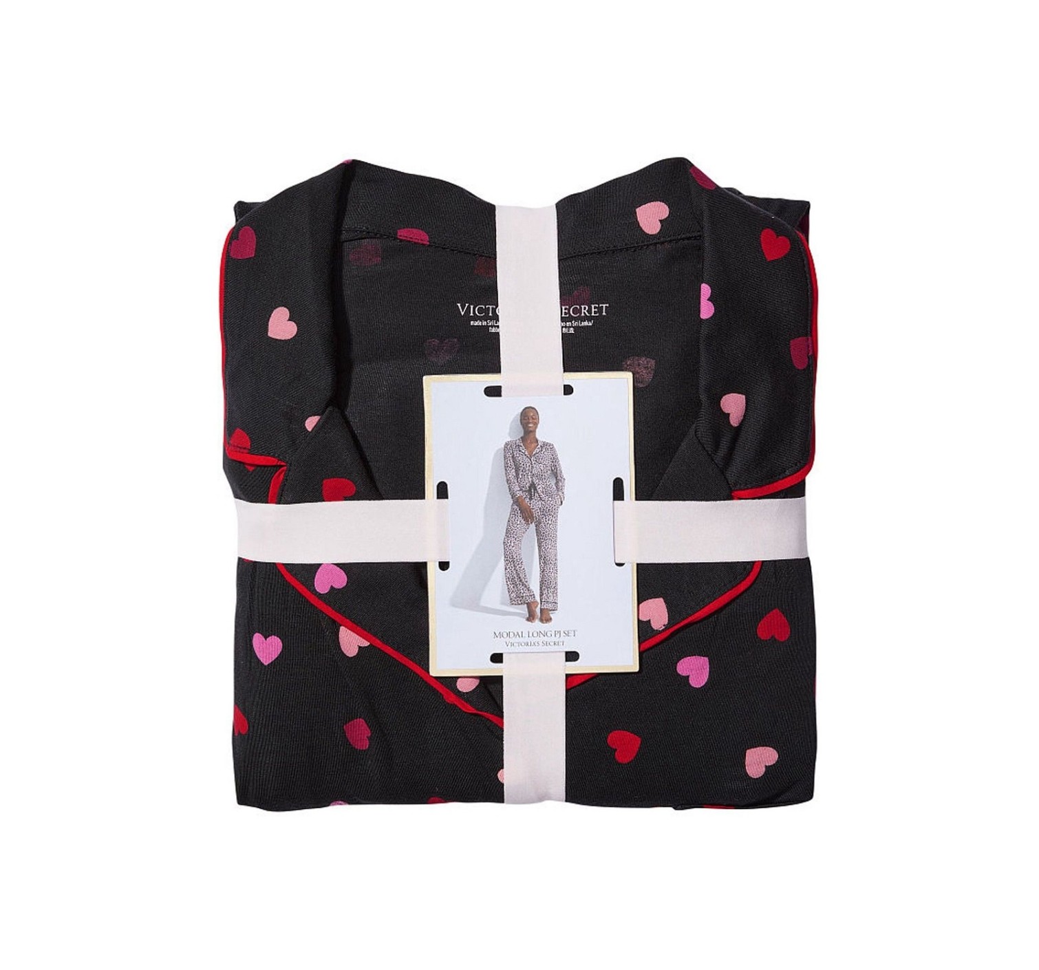 Пижама Modal Long Pajama set Black & Red Hearts