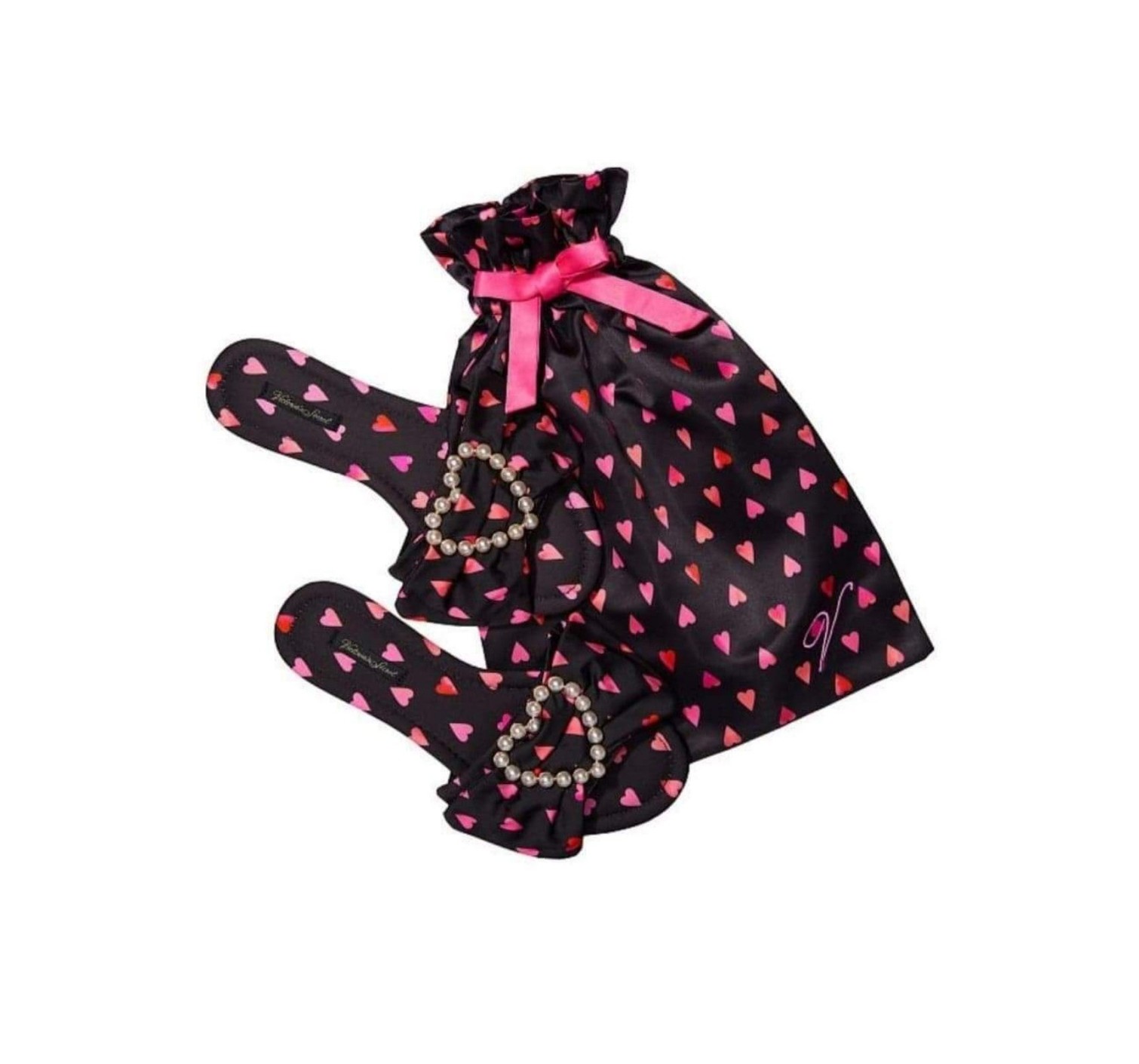 Тапочки Satin Bow Pearl Slide Slippers Heart Print