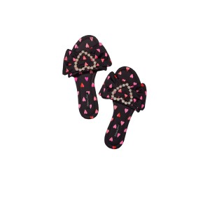 Тапочки Satin Bow Pearl Slide Slippers Heart Print