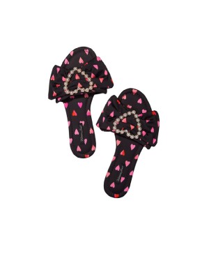 Тапочки Satin Bow Pearl Slide Slippers Heart Print