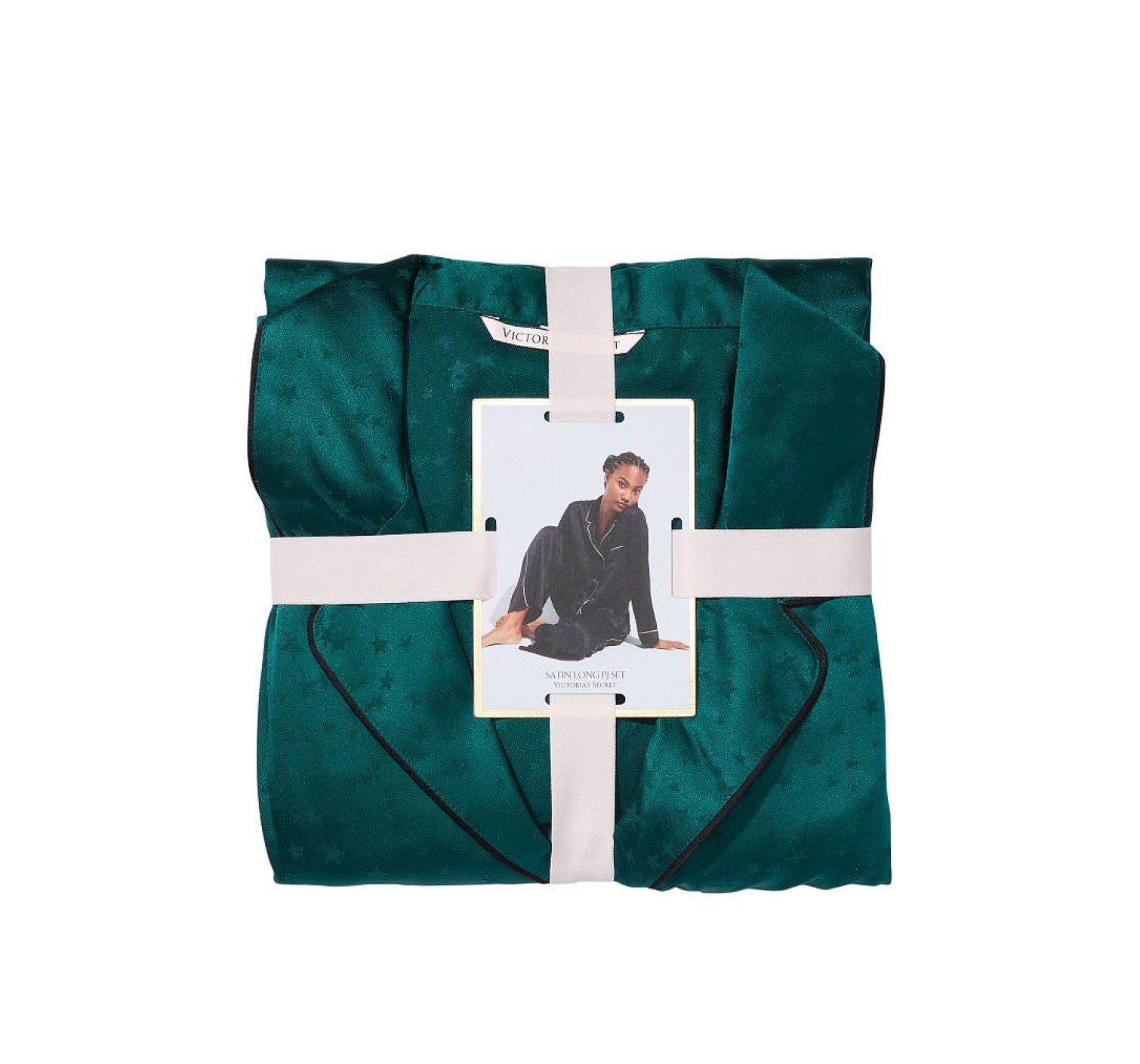 Сатиновая пижама Satin Long Pj Set Deep Green Stars