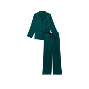 Сатиновая пижама Satin Long Pj Set Deep Green Stars