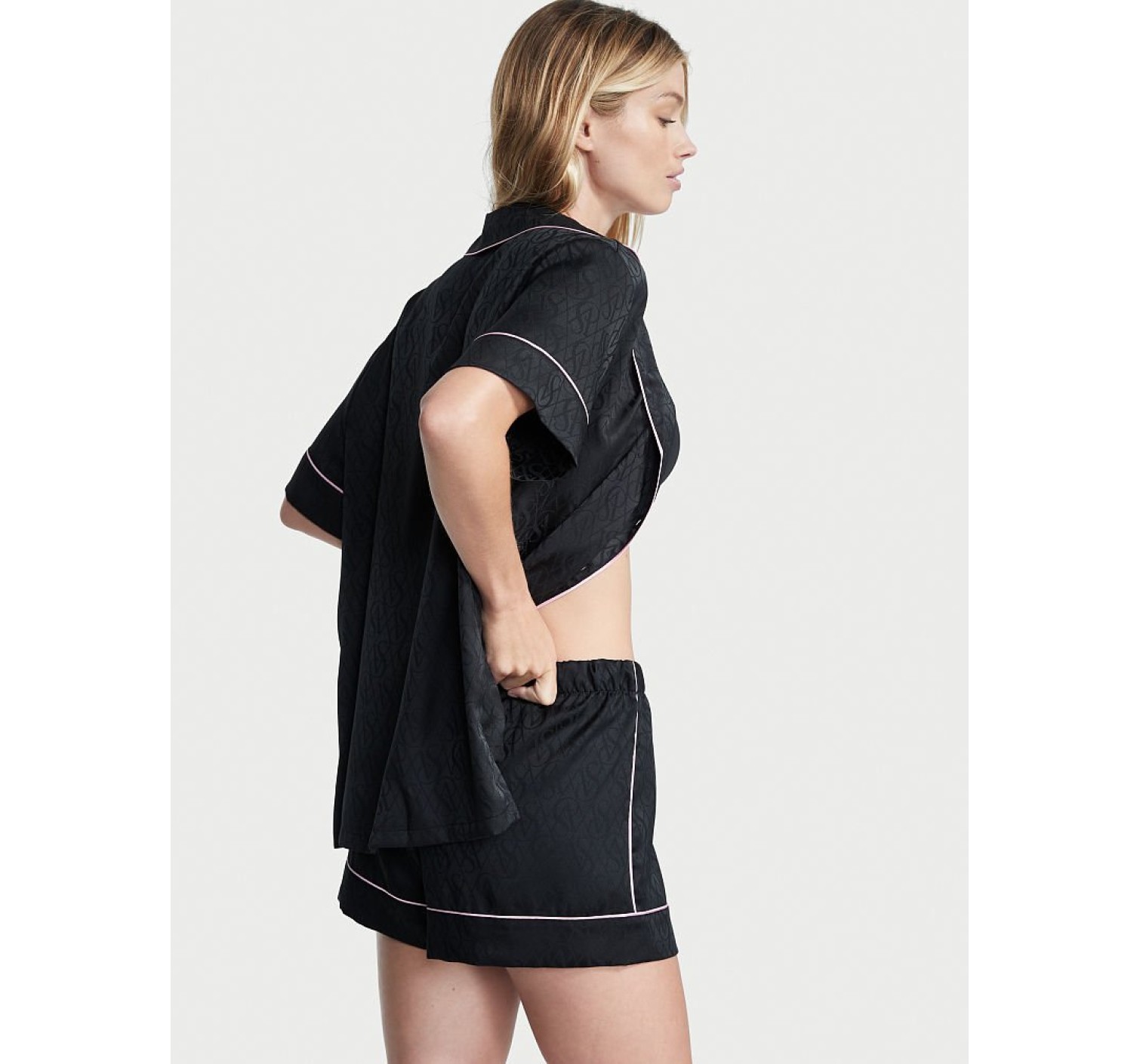 Сатиновая пижама Satin Short Pajama Set Black Logo