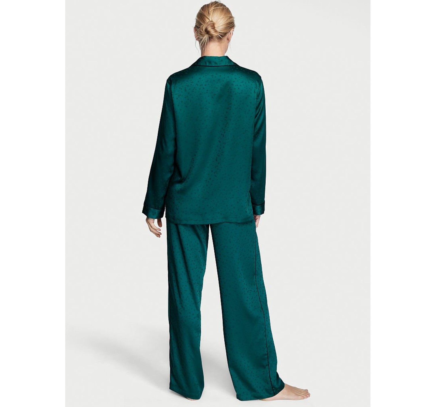 Сатиновая пижама Satin Long Pj Set Deep Green Stars