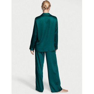 Сатиновая пижама Satin Long Pj Set Deep Green Stars