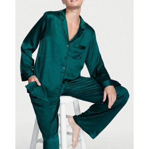 Сатиновая пижама Satin Long Pj Set Deep Green Stars