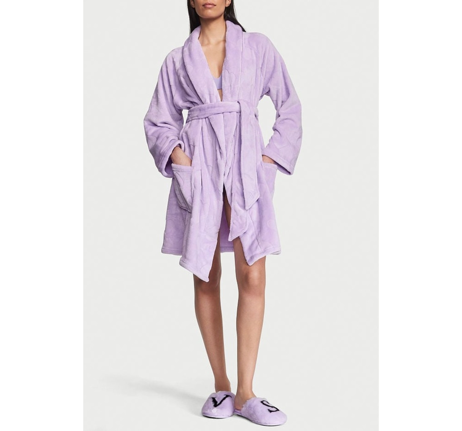 Плюшевый Халат Short Cozy Robe Petal Purple Plush Heart
