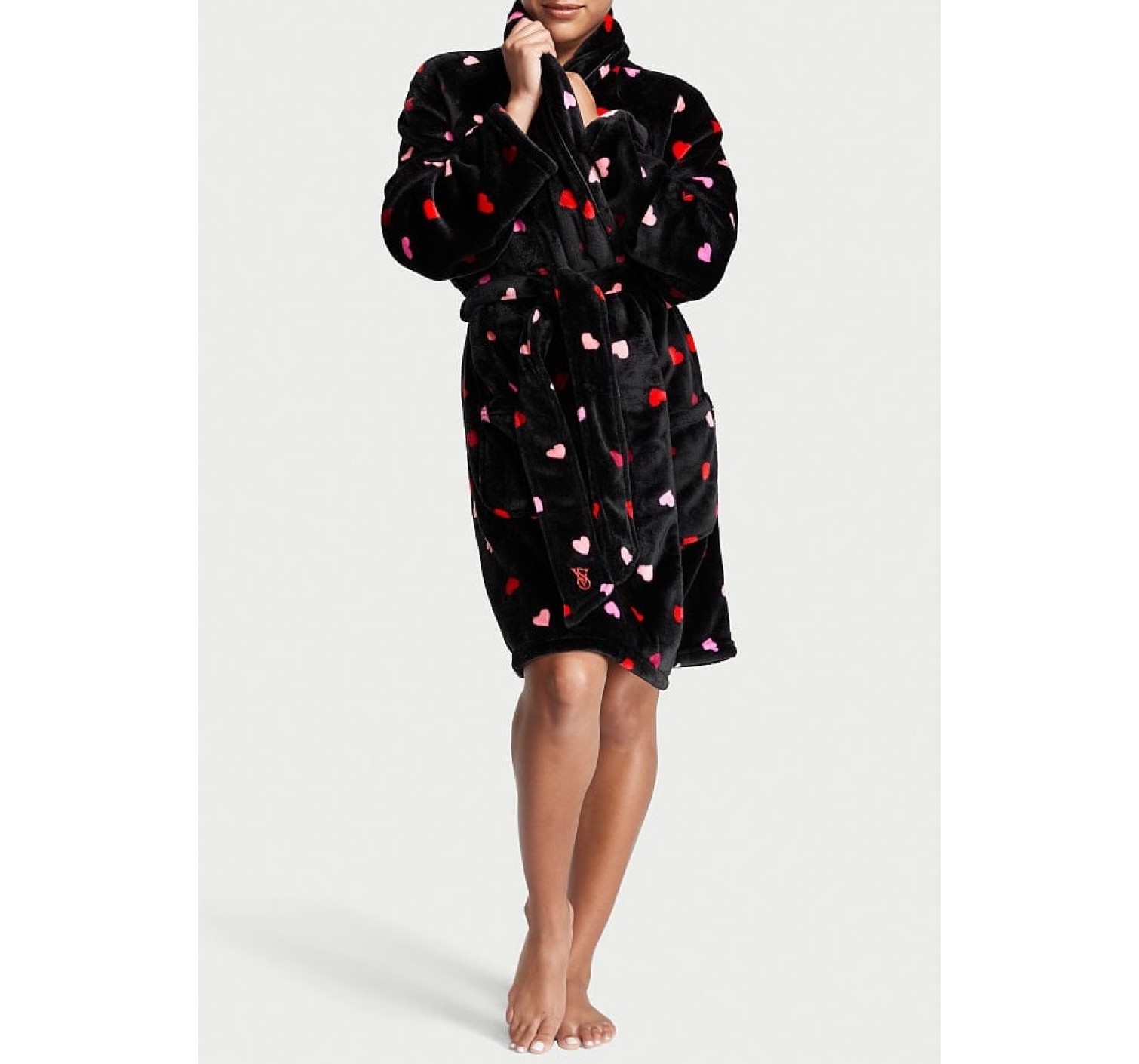 Плюшевий Халат Logo Short Cozy Robe Black Multi Heart