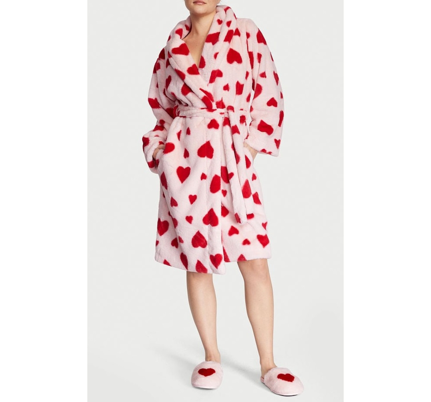 Домашние тапочки Closed Toe Faux Fur Slippers Heart print