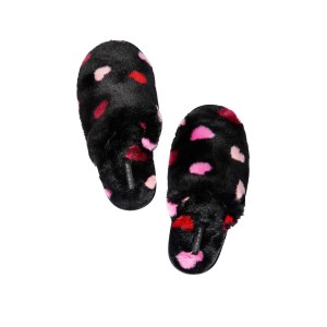 Домашние тапочки Closed Toe Faux Fur Slippers Black Multi Heart
