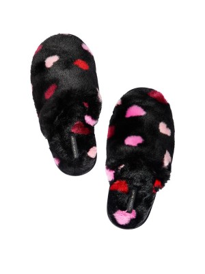 Домашние тапочки Closed Toe Faux Fur Slippers Black Multi Heart