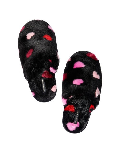 Домашні капці Closed Toe Faux Fur Slippers Black Multi Heart