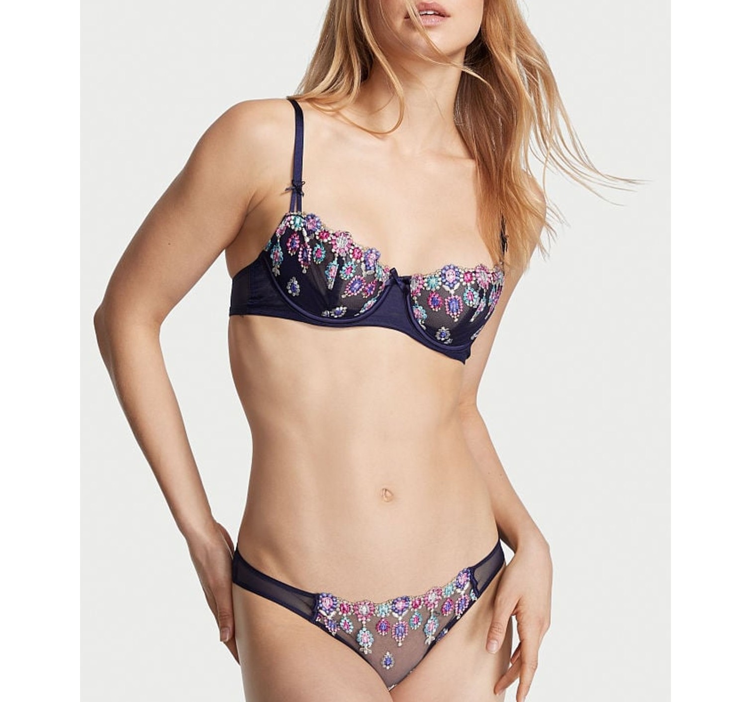 Комплект Bejeweled Embroidery Bra Set Noir Navy