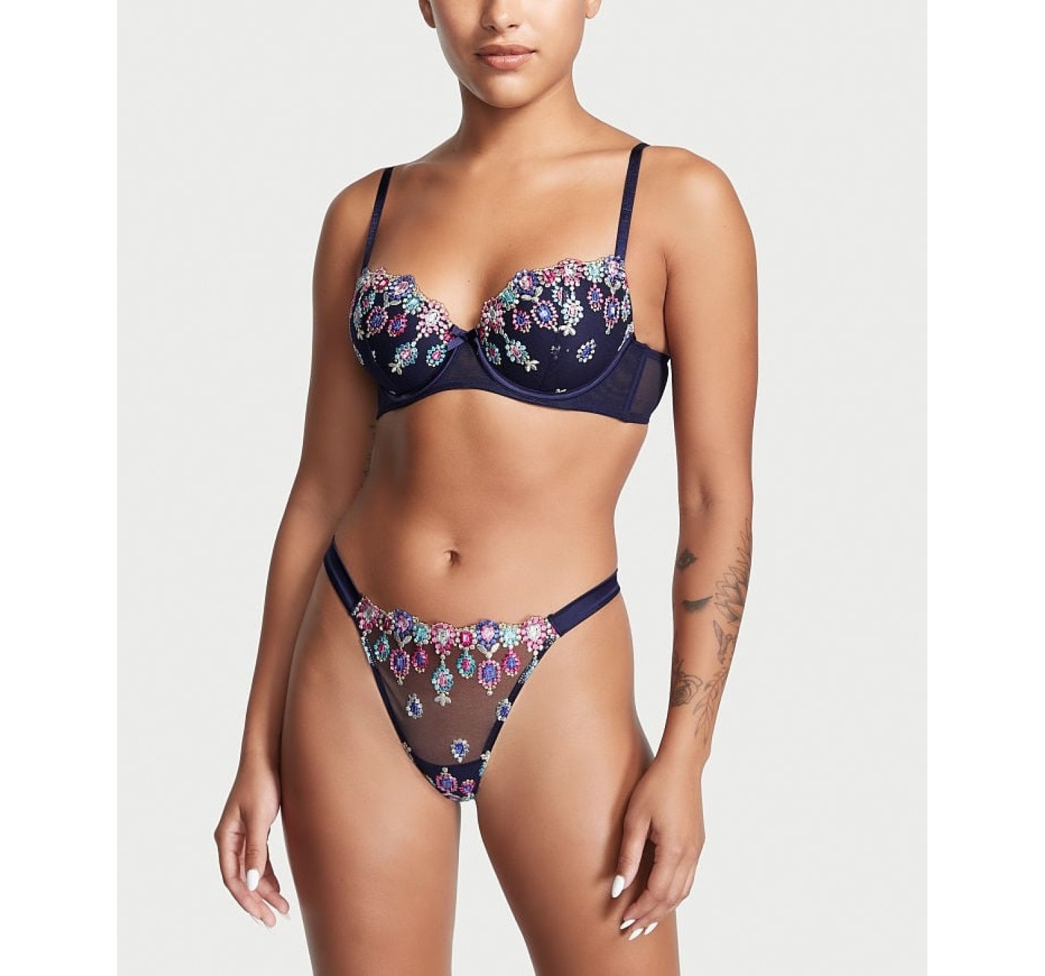 Комплект Bejeweled Embroidery Bra Set Noir Navy