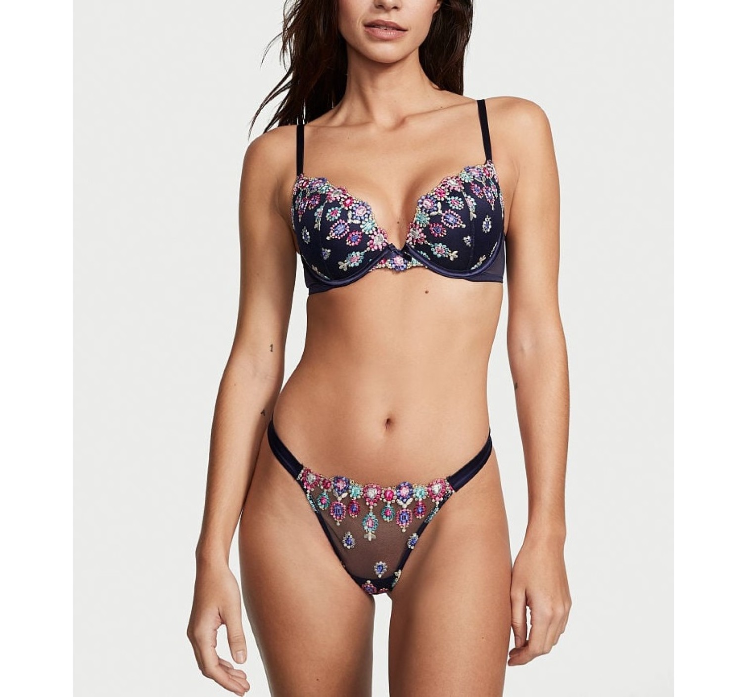 Комплект Bejeweled Embroidery Bra Set Noir Navy