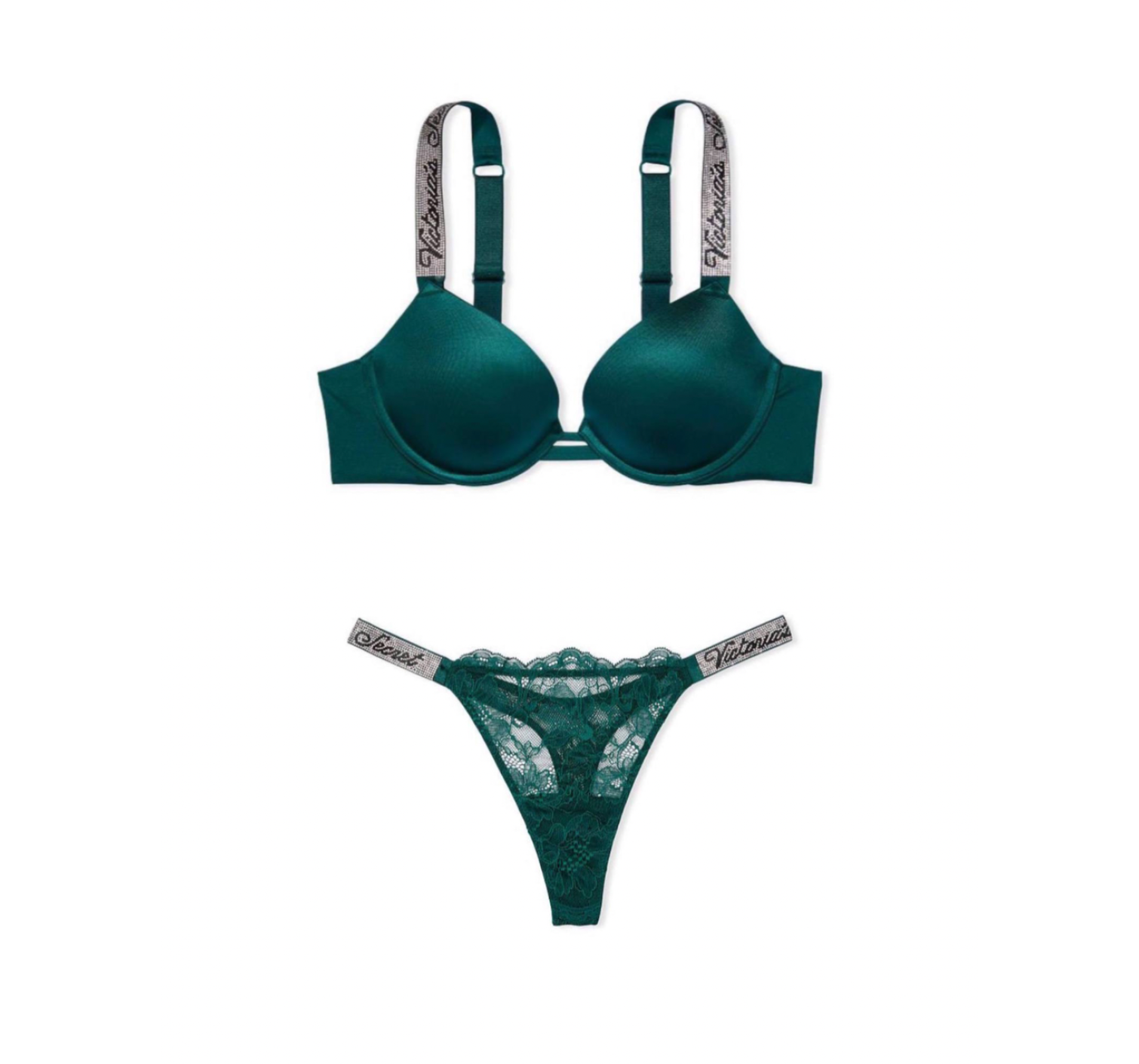 Комплект Shine Strap Push-Up Bra Deepest Green Set