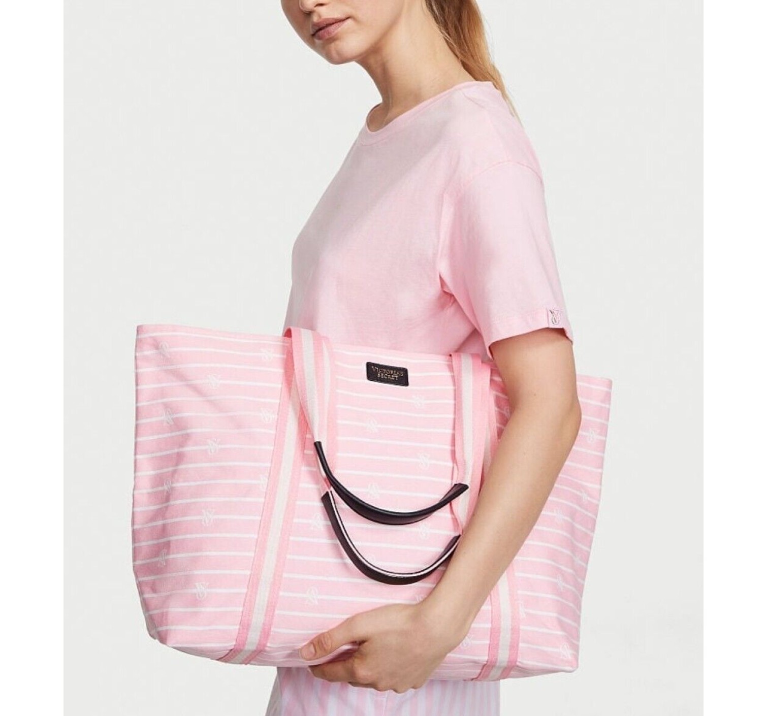 Пляжная сумка Cotton Pink Stripe Logo Beach Tote