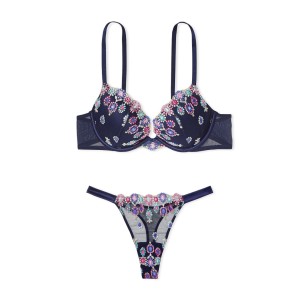 Комплект Bejeweled Embroidery Bra Set Noir Navy