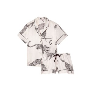 Сатиновая пижама Satin Short Pj Set White Leopard