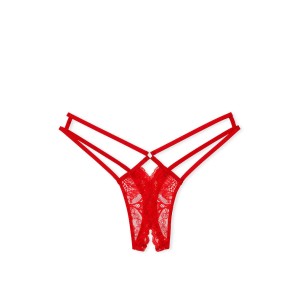 Трусики Strappy Back Lace Crotchless Thong Panty Lipstick