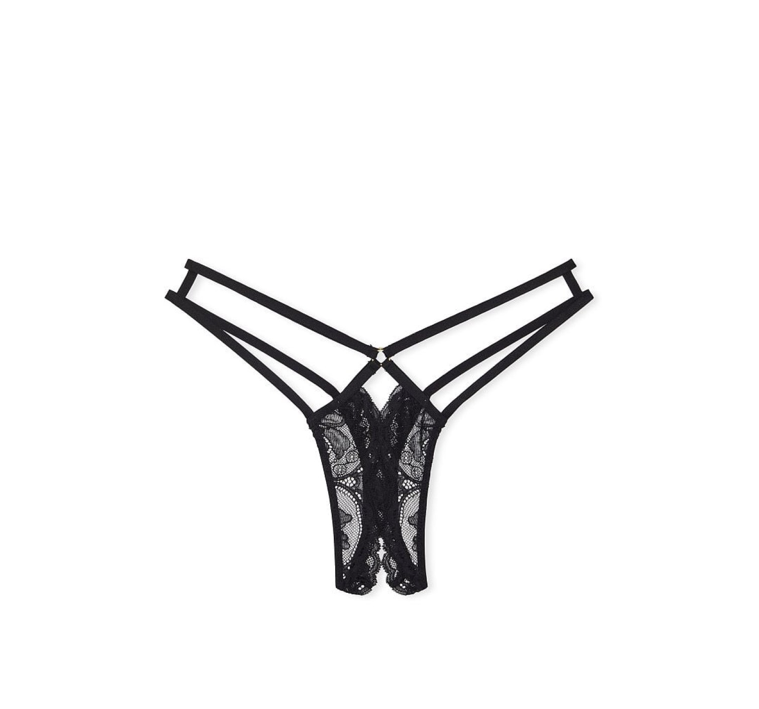 Трусики Strappy Back Lace Crotchless Thong Panty Black